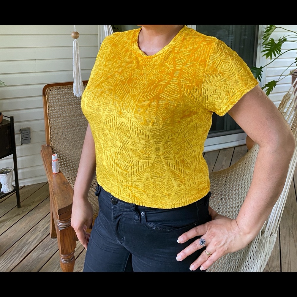 Yellow velvet crop top
